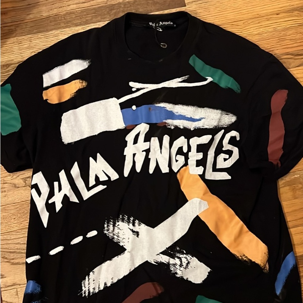 Palm Angels Black Multicolor Graphic Tee